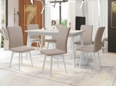 Obrázok produktu pre Moderná jedálenská zostava 6+1 ADELBITE 10 - biela / biela / béžová