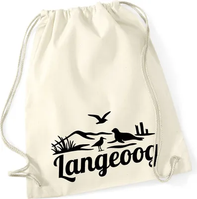 Produktbild von Huuraa Turnbeutel Langeoog Strandmotiv 12 Liter Natural Baumwolle Rucksack Geschenkidee