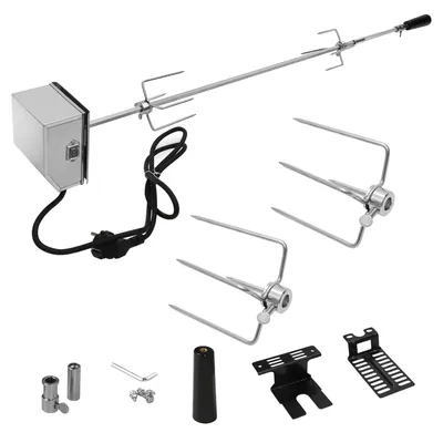 Immagine prodotto di Set spiedo per barbecue 107 cm incl. 2 spiedini per carne e motore in acciaio inox, 220 V - 240 V, spiedo girevole
