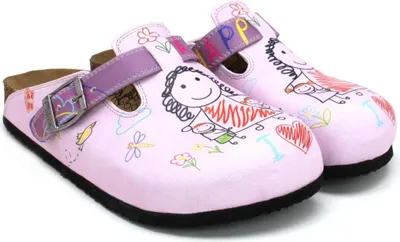 Produktbild von Goby Clogs Schuhe für Damen – Handgefertigte - Mädchen- und Damenschuhe für den Alltag - Farbiger Druck - Bequem & Langlebig - EVA-Sohle – Grundschul-Zeichnungen
