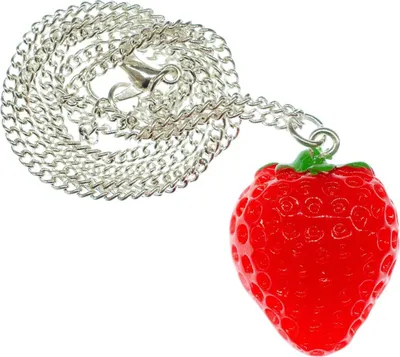 Produktbild von Erdbeere Kette Erdbeerkette Erdbeere halbflach Miniblings Kette 45cm silber