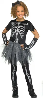 Produktbild von Silber Glitter Skelett Girl Kostüm für Mädchen Größe: M / 8-10 J