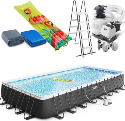 Produktbild von Intex 975 x 488 x 132 cm Ultra Frame Swimming Pool mit Pumpe + Leiter + Bodenplane + Abdeckplane
