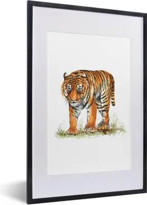 Produktbild von MuchoWow® MuchoWow® Gerahmtes Poster Tiger - Kopf - Gras 40x60 cm - Poster mit zchwarzem Bilderrahmen - Poster in Rahmen