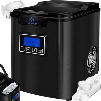 Produktbild von KESSER® Eiswürfelbereiter | Eiswürfelmaschine Edelstahl | 150W  Ice Maker | 12 kg 24 h | 3 Würfelgrößen | Zubereitung in 6 min | 2,2 Liter Wassertank | Timer | LCD-Display | Selbstreinigungsfunktion, Farbe:Schwarz