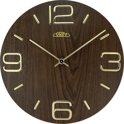 Produktbild von PRIM Wanduhr Timber Noble Holz Dunkelbraun Ø 300 mm 3D-Ziffern Quarzuhrwerk
