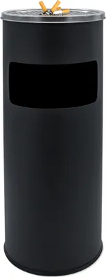 Obrázek produktu pro Stojící popelník XL kovový s nerezovou deskou - cca Ø 25 cm x 60 cm - Popelník s odpadkovým košem (černý)