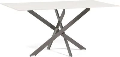 Produktbild von Rechteckiger Tisch mit gehärteter Glasplatte in Marmoroptik und gekreuztem Metallgestell – modernes, elegantes und stabiles Design für Küche, Esszimmer, Wohnzimmer und Büro – MORGAN – Rosa Marmor/Turteltaube