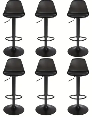 Immagine prodotto di Sgabelli da bar – Set di 6 sgabelli – Rivestimento in ecopelle nera – Altezza regolabile e girevoli