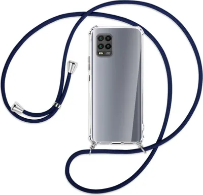 Produktbild von Handykette Backcover-Schutzhülle mit Band (Metall silberfarben) für Xiaomi Mi 10 Lite 5G (Zoom) - dunkelblau