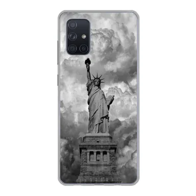 Produktbild von MuchoWow® Handyhülle Schutzhülle Hülle für Samsung Galaxy A51 Freiheitsstatue in New York an einem bewölkten Tag in schwarz-weiß Silikon Softcase Handy Hülle - Schutzabdeckung