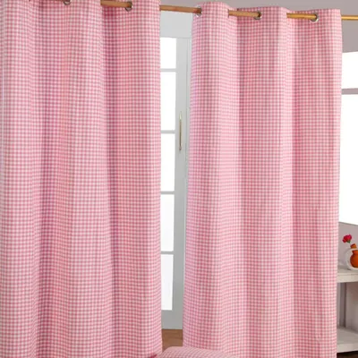Produktbild von HOMESCAPES Gardinen mit Ösen Gingham rosa im 2er Set , 228 x 137 cm