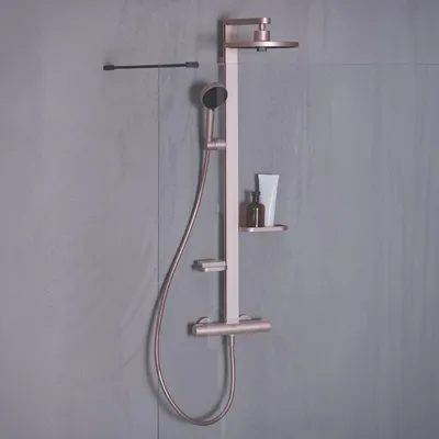 Produktbild von Ideal Standard Alu+ Duschsystem mit Ceratherm Brausethermostat, 2 Ablagen, 2-Funktions-Handbrause und 2-Funktions-Kopfbrause