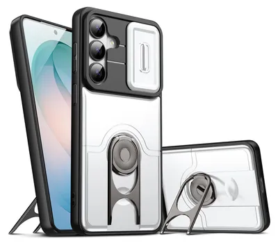 Image de Coque pour Samsung Galaxy S23 avec protection pour l'appareil photo et anneau-support, coque hybride antichoc, couleur argent