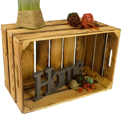 Produktbild von Holzkiste Elfriede geflammt 54 x 35 x 30 cm – gehobelt, naturbelassen – Dekokiste, Aufbewahrungskiste, Regal- und Geschenkbox aus Holz