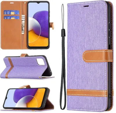Produktbild von König Design Hülle kompatibel mit Samsung Galaxy A22 5G Kunstleder Handyhülle - Handy Case Violett
