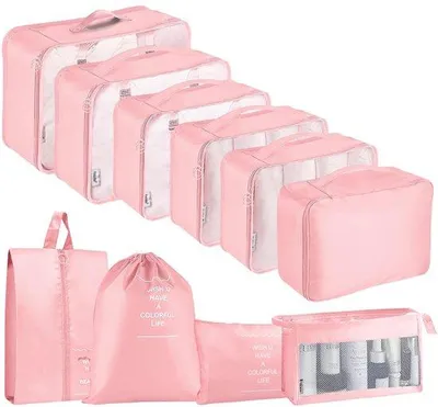 Image de Set de rangement de voyage en plastique - 10 pièces - Rose