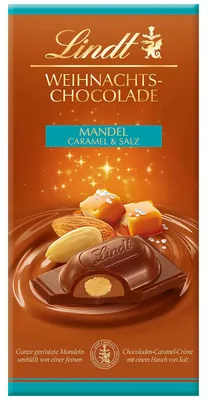 Produktbild von Lindt Weihnachts-Chocolade Mandel, Caramel & Salz Tafel 100g