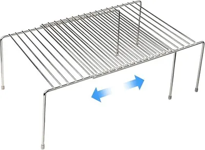 Produktbild von PolkaHome® Ausziehbares Edelstahl-Regal für Küche, Speisekammer, Schrank – verstellbar 32,5–57,9 cm, platzsparend, robust, rutschfest