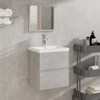 Produktbild von Möbel Badschrank mit Spiegel Betongrau Holzwerkstoff - Badezimmer 804867
