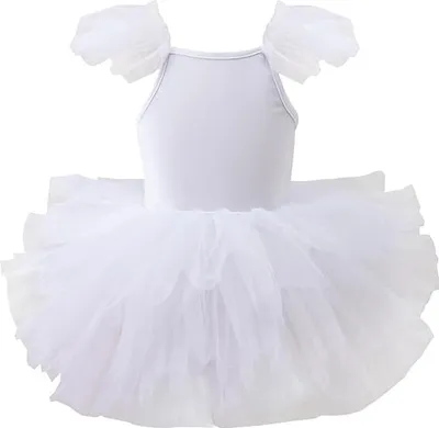 Produktbild von Mädchen Ballettanzug mit Tütü-Rock - Baumwolltrikot Ärmellos Ballettkleid Tanz-Body für Kinder, Weiß, L