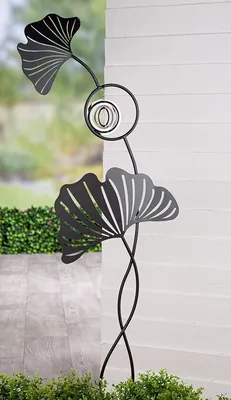 Produktbild von Gilde Gartenstecker, "Ginkgo", Ginkgomotiv, Metall, schwarz, VE 2, L. 5 cm, B. 40 cm, H. 128 cm 58313