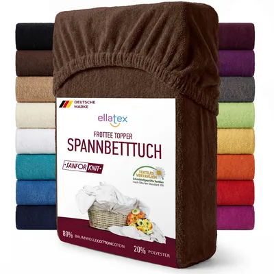 Produktbild von EllaTex FROTTEE TOPPER Spannbettlaken 90x200 – 100x200 Baumwolle – weich & warm, Spannbetttuch für Topper bis 12 cm, in Farbe: Schokobraun