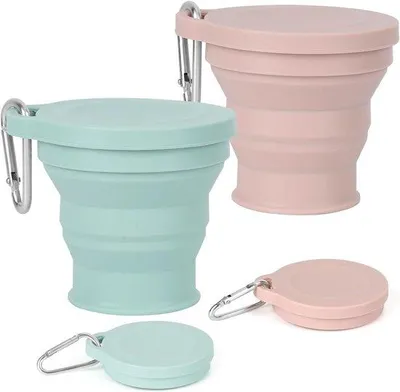 Produktbild von Silikonischer Trinkbecher 180 ml BPA-frei mit luftdichtem Deckel, herstellbar für Picknick, Camping und Wandern (Grün und Rosa)