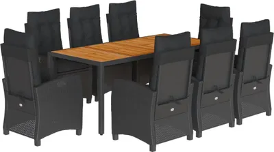 Produktbild von 9-tlg. Garten-Essgruppe mit Kissen Schwarz Poly Rattan