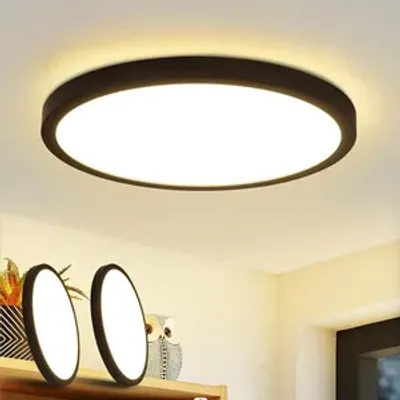 Image de ZMH LED Plafonnier Salon Noir Lot de 2 24W Rond Plat Moderne Noir 3000K Blanc Chaud Ultra Fin IP44 pour Salon, Chambre à coucher, Chambre d'enfant