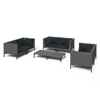 Image de vidaXL Ensemble de salon de jardin 7 pièces avec coussins Poly rotin gris foncé