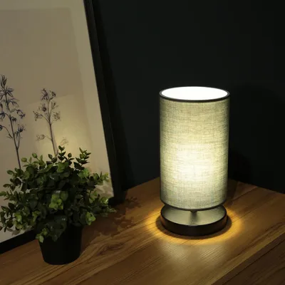 Produktbild von Opviq, Hochwertige Tischlampe aus 100% Holz, Anthrazit, 30 cm hoch, Kabel 150 cm, Stoffschirm (24 x 15 cm), E14 Fassung, Max 40 W | Elegantes Design für jeden Raum.