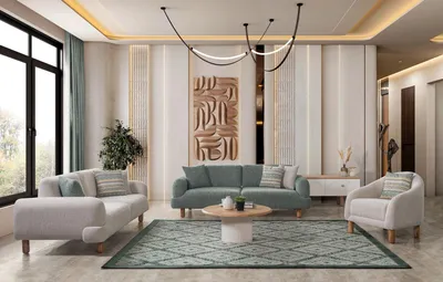 Produktbild von Sitzgruppe/Sofa Set - Wohnzimmergarnitur "Asphodel" 3+3+1+1-Beige/Hellgrün