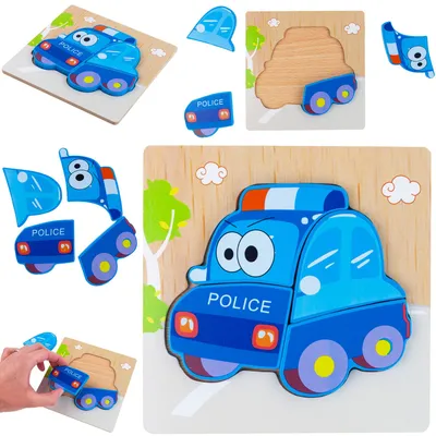 Produktbild von Lernpuzzle aus Holzbausteinen Montessori Polizeiauto