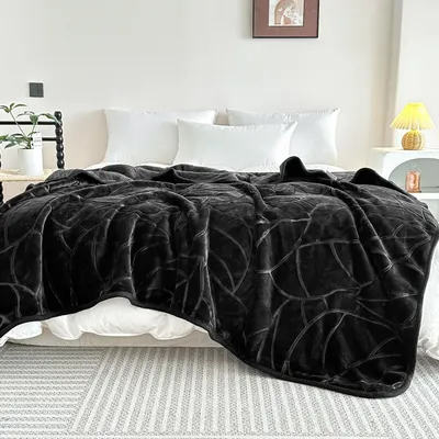 Produktbild von SCHWARZE WARME DECKE, DICK, WEICH, ÜBERWERFDEcke FÜR BETT ODER SOFA 160x200 LIV