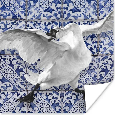 Produktbild von MuchoWow® Poster Schwan - Kunst - Delfter Blau - Malerei - Alte Meister 50x50 cm - Wohnzimmerdekoration