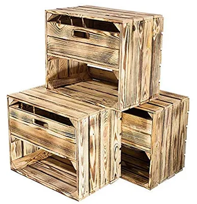 Produktbild von 9er Set geflammte/gebrannte Holzkiste mit Schublade und Fach 50cm x 40cm x 30cm Regal Weinkiste Obstkiste Apfelkiste