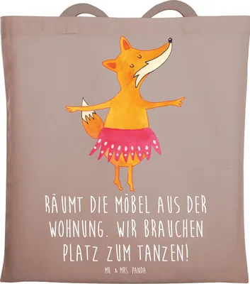 Produktbild von Mr. & Mrs. Panda Schultasche Fuchs Ballerina - Braun Pastell - Geschenk, Ballett, Party, Einkaufstasche, stofftasche baumwolle, Tote Bag, Tasche, Geburtstag, Beutel, Yeah
