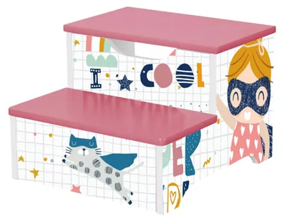 Produktbild von Kinderstuhl GINGER HOME, Holz, 2 Stufen, Leiter für das Kinderzimmer, rosa, SUPER GIRL