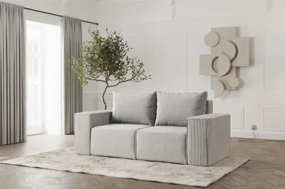 Produktbild von Sofa Designersofa ESTELLE 2-Sitzer in Stoff Poso Hellgrau