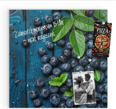 Produktbild von Magnettafel 50x50cm Pinnwand Whiteboard beschreibbar - Blaubeeren auf Holz