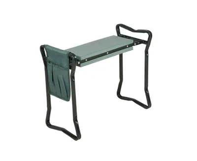 A garden kneeler and seat with a tool pouch, shown on a white background.