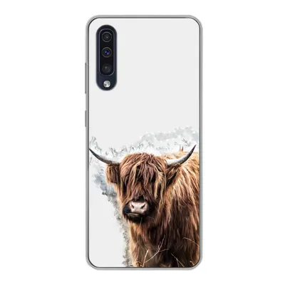 Produktbild von MuchoWow® Handyhülle Schutzhülle Hülle für Samsung Galaxy A30s Schottischer Highlander - Farbe - Grau Silikon Softcase Handy Hülle - Karteninhaber