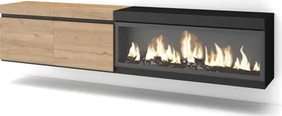Immagine prodotto di COZY Mobile TV Soggiorno, 208x35x45cm, Per TV fino a 80, Camino elettrico XXL, da appendere, Rovere e Nero