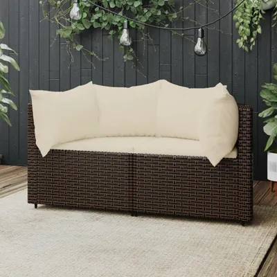 Immagine prodotto di The Living Store Divani angolari da giardino con cuscini 2 pz. Poli rattan marrone