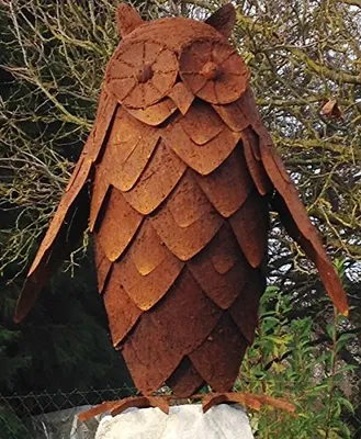 Produktbild von Gartenfigur Eule 3D 62cm Edelrost Gartendeko Rostfigur Skulptur Rost Metall Kauz Uhu Blickfang Geschenk