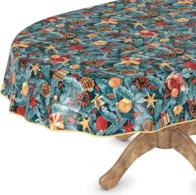 Produktbild von Tischdecke Wachstuchtischdecke Gartentischdecke Wachstischdecke Weihnacht Blau Wasserabweisend Oval Breite 140 cm Länge 180 cm mit Paspelband