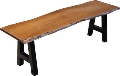 Produktbild von Sitzbank Baumkante 220 cm nussbaum massiv Akazie A-Gestell schwarz