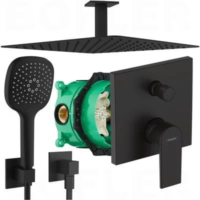 Produktbild von HANSGROHE VERNIS SHAPE | BOFLER Unterputz Duschset #73 Regendusche 30cm, Deckenarm, Brauseset, Handbrause, Brausehalter, Brauseschlauch, matt schwarz