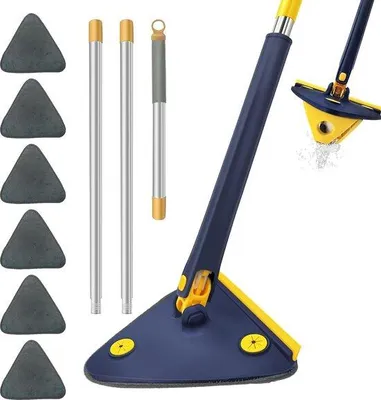 Produktbild von Famanu Mopset 360° drehbar mit 6 Mikrofaser-Ersatzköpfen - Blau